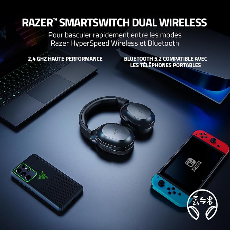 Barracuda X - Casque Gaming sans Fil Multiplateforme (SmartSwitch Dual sans Fil, Design Ergonomique, TriForce 40mm, Microphone Cardioïde, Contrôles sur Casque, Batterie de 50h, USB-C) Noir
