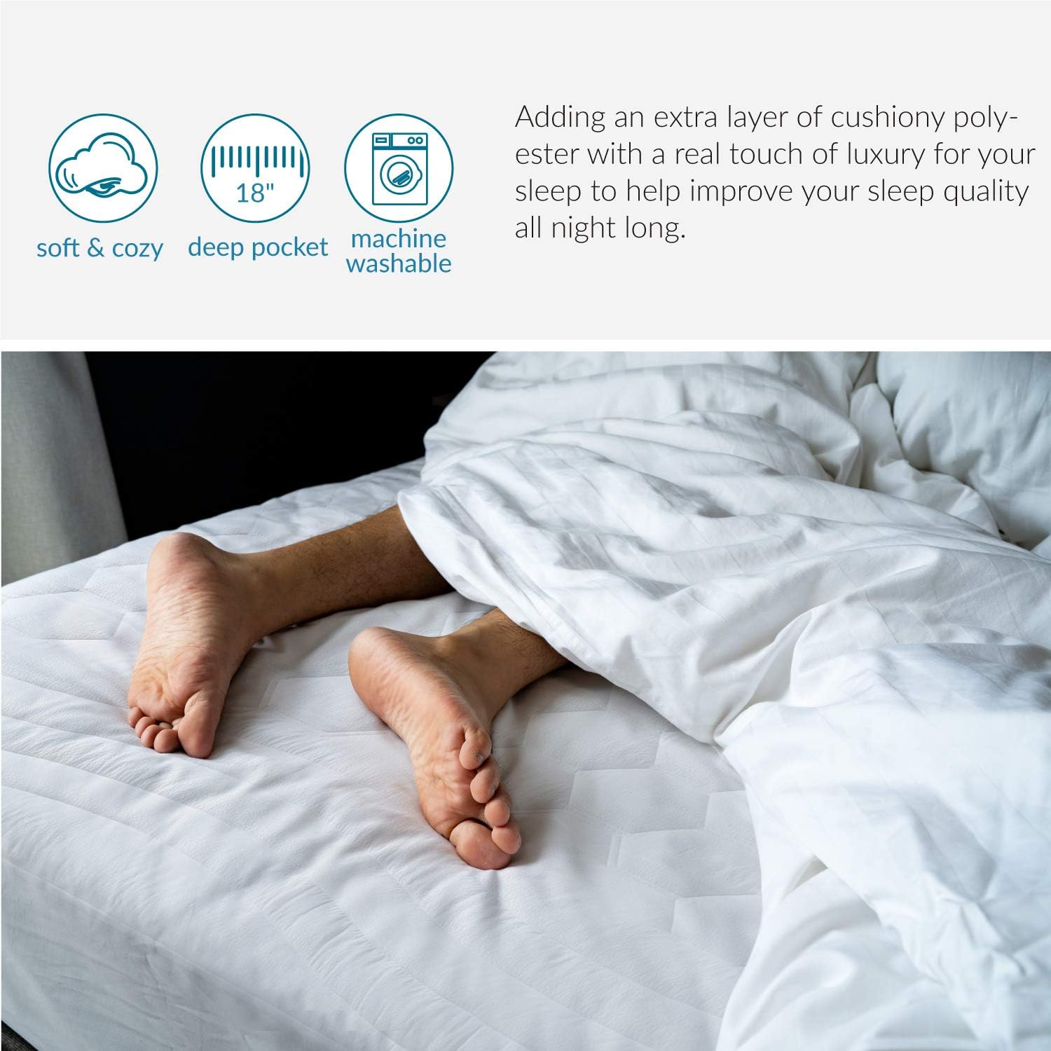 Bedsure Mattress Pad Queen Size（60x80 inches）- Breathable - Ultra Soft Quilted Mattress Pad Protector Deep Pocket(up to 18'' deep), Fitted Sheet Mattress Cover-White: Home & Kitchen