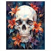 Gothic Flowers Paint by Numbers Kit for Adults - DIY Skull and Lilies Painting on Canvas 16x20In, Frameless Acrylic Paint Set, Suitable for Beginners, Art for Tattoo Studio or Halloween Lovers Gifts