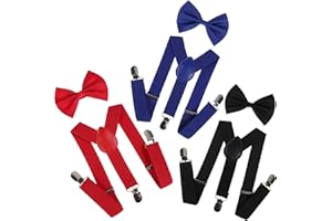 IZUS Child-Kids Suspenders Bow-Tie Sets Y-Shaped Elastic Adjustable Suspender-Set Girls-Boys for Wedding/Mime/Halloween/Party