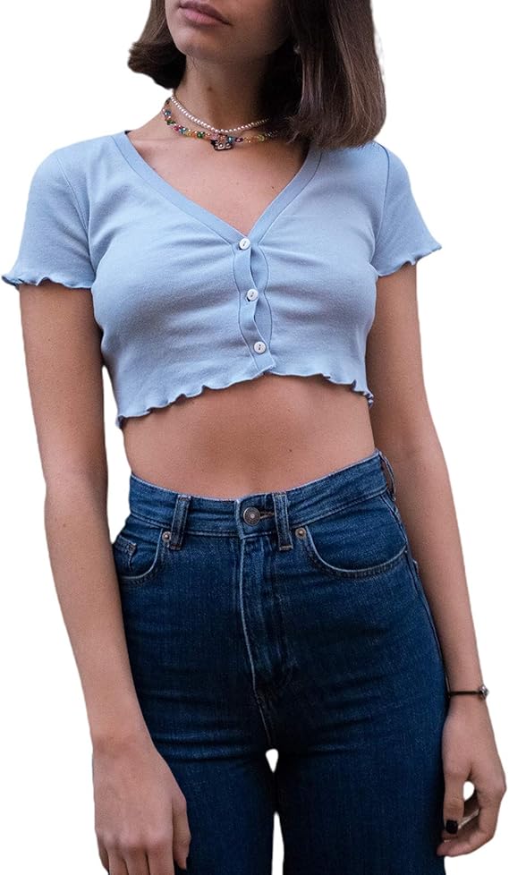 Maglietta Estiva Donna Scollo A V - Tunica Casual In Poliestere Elastan - Foto 7