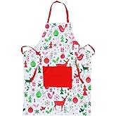 YEKOO Red and White Chef Aprons with Pockets and Adjustable Neck & Waist Ties,Machine Washable,Prefect for Cooking,Baking,Crafting,100% Natural Cotton