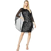 Vince Camuto Women's Chiffon Caped Sleeveless Sequin Sheath Mini Dress