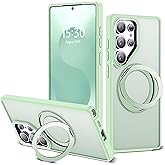 Zalinbo for Samsung Galaxy S25 Ultra Case with 360°Rotatable Magnetic Ring Stand Compatible with Mag-Safe Military Protection Shockproof Matte Translucent Phone Cases for S25 Ultra 6.9",Green