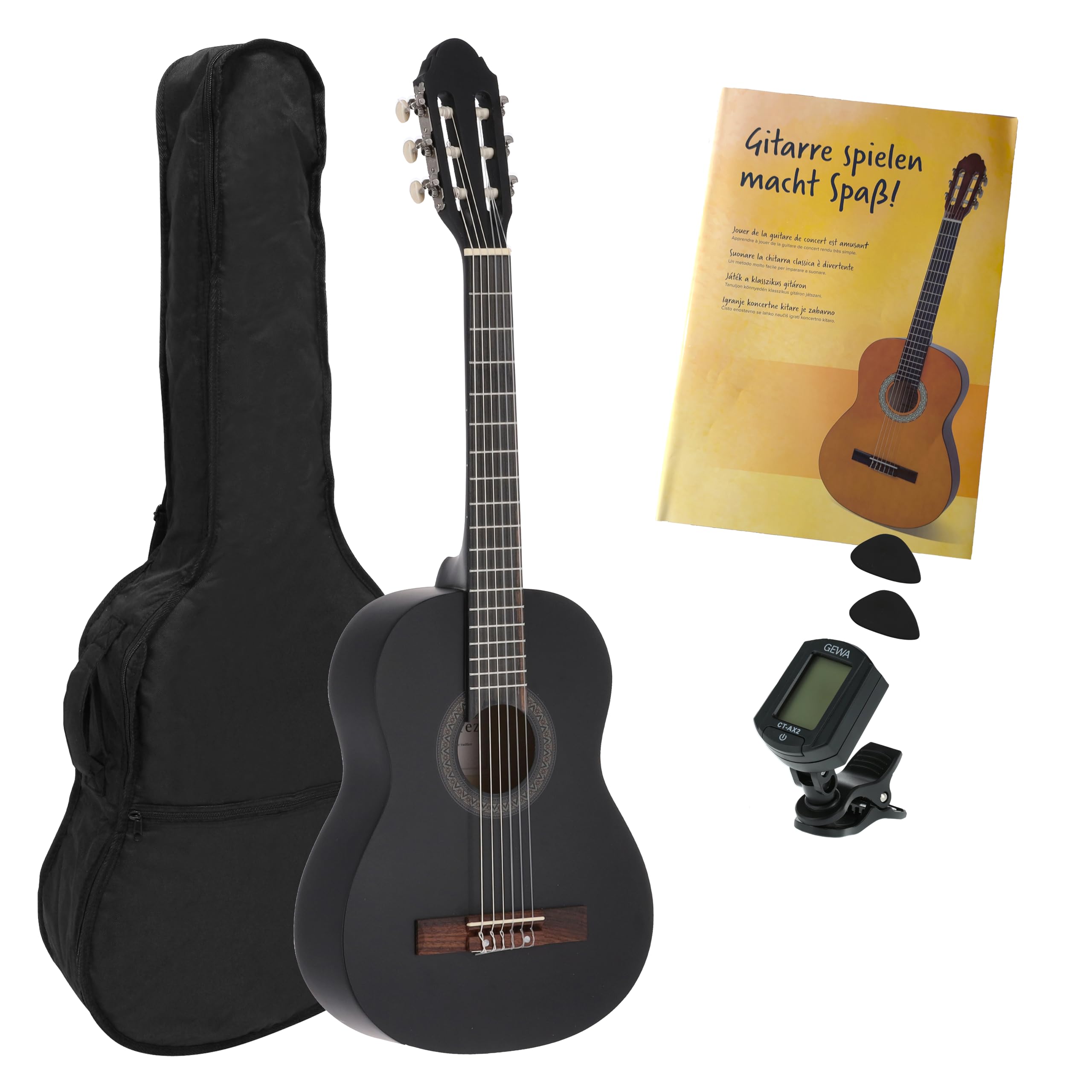 Juan Miguel Navarrez concert guitar - classical guitar - 1/2 black - starter set - incl. bag, plectrums, book, tuner
