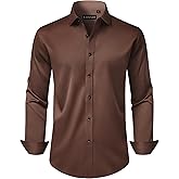 Lusead Men's Dress Shirts Long Sleeve Stretch Wrinkle Free Wedding Formal Business Button Down Shirt