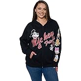 Disney Mickey Mouse Women's Zip Hoodie Black Fleece Sweatshirt Daisy Goofy Donald Pluto