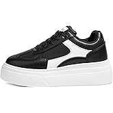 Women's White Platform Sneakers - Chunky Sole, Non-Slip Low Top Casual Shoes for Streetwear & Everyday Wear, Comfortable Walking Sneakers
