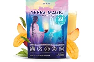 BRAINISTA Yerba Magic – Yerba Mate Tea Instant Powder Super Drink with Nootropics, Prebiotics & Probiotics – Clean Energy, Mental Clarity & Gut Wellness | Low Sugar, Natural Caffeine – Peach Mango, 30 Servings