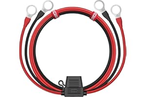YCIND 3/8" Ring Eyelet Terminal Battery Boost Cable Heavy-Duty 30A Fuse 12V/24V 12AWG Cord 3Ft
