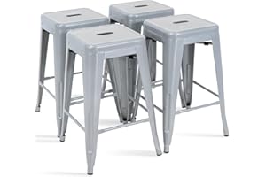 MFD LIVING MFD 24 Inch Metal Bar Stools Counter Height Bar Chair Indoor Outdoor Backless Kitchen Stools Set of 4 Silver