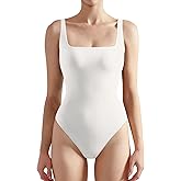 SUUKSESS Women Sexy Square Neck Thong Bodysuit Backless Sleeveless Tank Tops