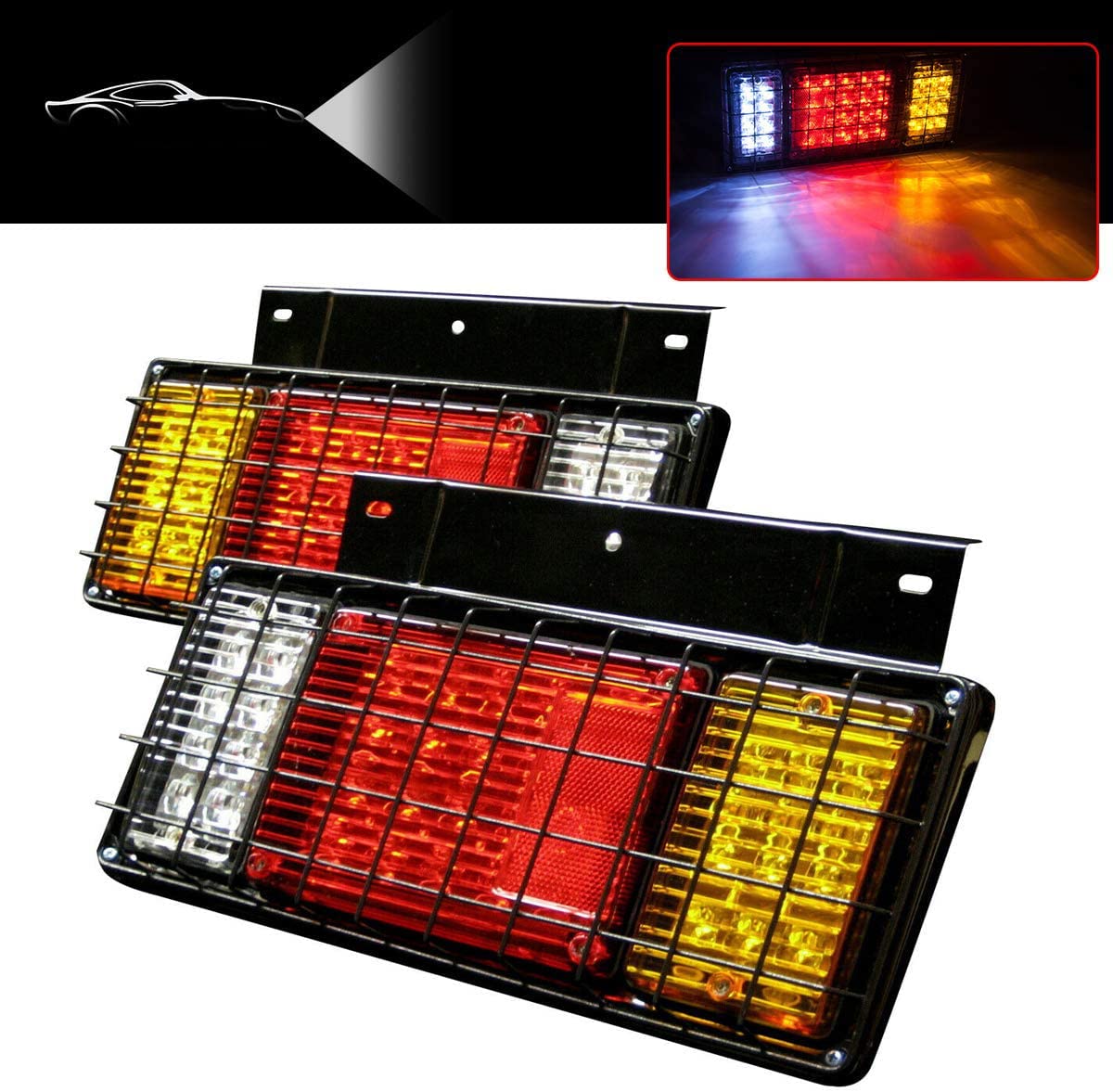 Photo 1 of LIMICAR 2PCS 40 LED Trailer Tail Lights Kit with Iron Net Protection Turn Signal Brake Reverse Running Lights, LED Trailer Lights for Isuzu NPR NPR-HD NRR NQR NKR NHR FSR FRR Truck