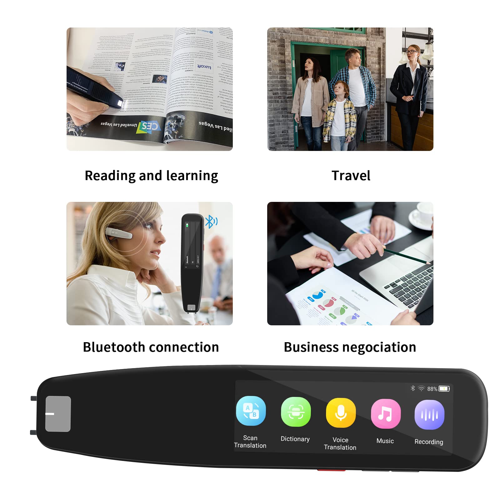Language Translator Device, DOSMONO OCR Reading Pen, Dyslexia Reading Tool (Black)