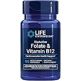 Life Extension BioActive Folate and Vitamin B12, Heart Health, 90 Capsules | BioActive Folate &amp; Vitamin B12 Promotes Heart, Brain &amp; GI Tract Health, Non-GMO, Gluten-Free &amp; Vegetarian