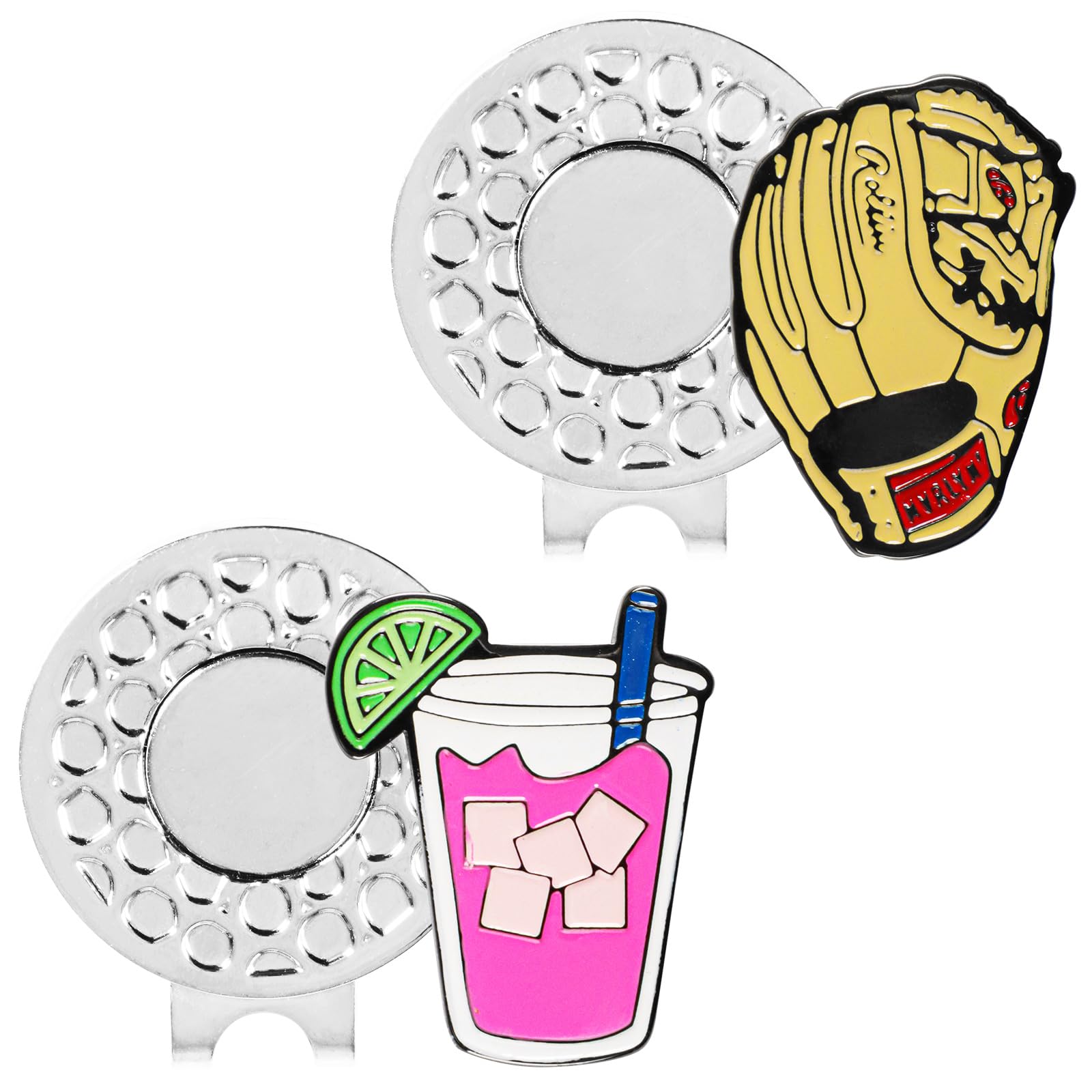 AXKAL Magnetic Stylish Golf Ball Markers with Hat Clip 1/2 Pack, Premium Strong Magnetic Golf Accessory for Cap Bag Shirt, Ideal Golf Gift for Women & Men (2Pcs, Baseball&Beverage)