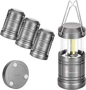 Moobibear 4 Pack LED Camping Lantern Lights Collapsible 500lm COB Technology Waterproof Lantern Battery Powered with Magnetic Base for Night, Fishing, Hiking, Emergencies