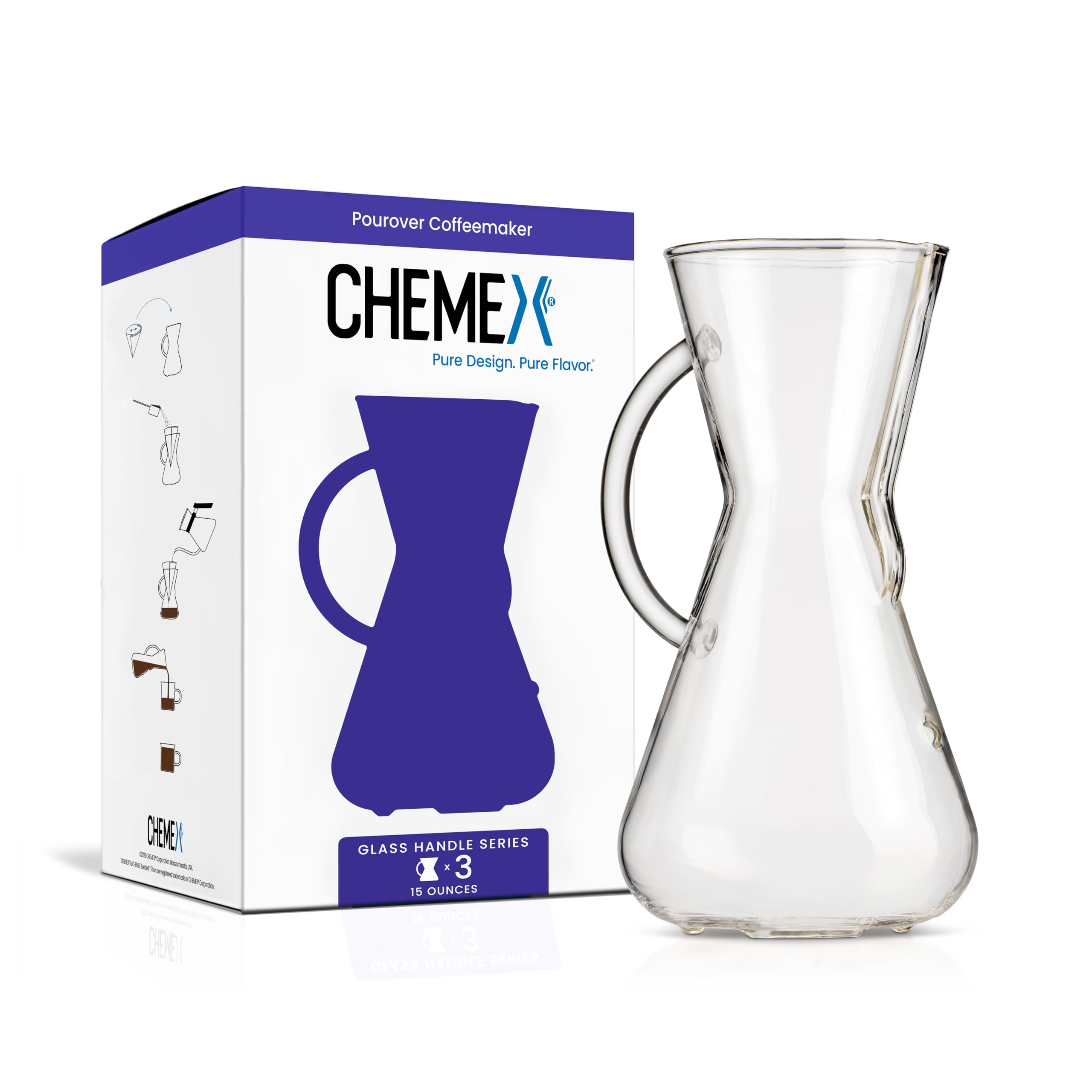 Chemex Pour-Over Glass Coffeemaker - Glass Handle Series - 3-Cup - Exclusive Packaging
