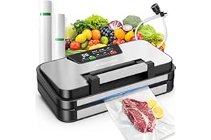 95kPa Vacuum Sealer Machine, Powerful Double Pump 10-in-1 Food Sealing System with Double Heat Seal, Built-in Cutter & Bag St