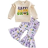 Mobbdow Toddler Baby Girl Outfit Letter Print Ruffle Long Sleeve Sweatshirt Top Flare Pants 2Pcs Clothes Set
