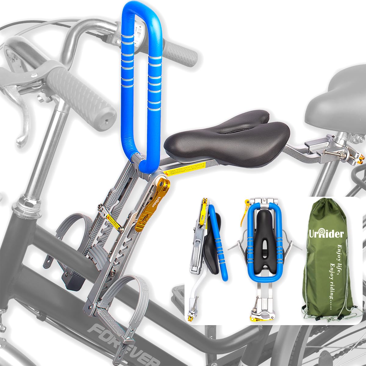 UrRiderチャイルドシート/自転車の子供用のシート適用シティー・ファミリーサイクル自転車/電動自転車/マウンテンバイク/折りたたみ【超軽量、ポータブル、折畳、工具不要】適用チャイルド、2~6歳、体重30kg以下商品画像