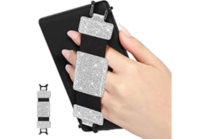 MoKo Soft Hand Strap for 6-8" Kindle eReaders Fire Tablet Kindle/Kobo/Voyaga/Lenovo/Sony Kindle E-Book Tablet, Black High-Elasticity Versatile Hand Strap Lightweight Finger Grip Holder, Shiny Silver