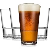 Drinique Unbreakable Caliber Pint Beer Glasses – Set of 4 | 16oz Tritan Plastic - Made in USA | 50% Recycled Content | Reusable, Dishwasher Safe, BPA-Free, Shatterproof | Everyday Use - Clear