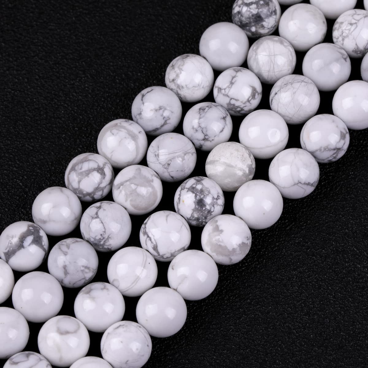 GEM-Inside Natural 8mm White Howlite Round Gemstone Semi Precious Loose Beads for Jewellery Making 15''