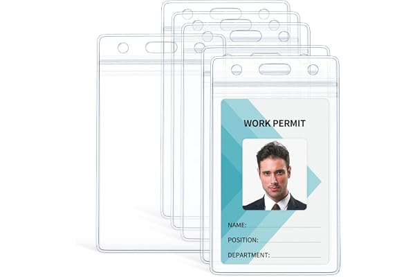 Pawfly 6 Pack Waterproof Badge Holders for Work Travel Cards | Six waterproof clear card sleeves with heavy-duty resealable z