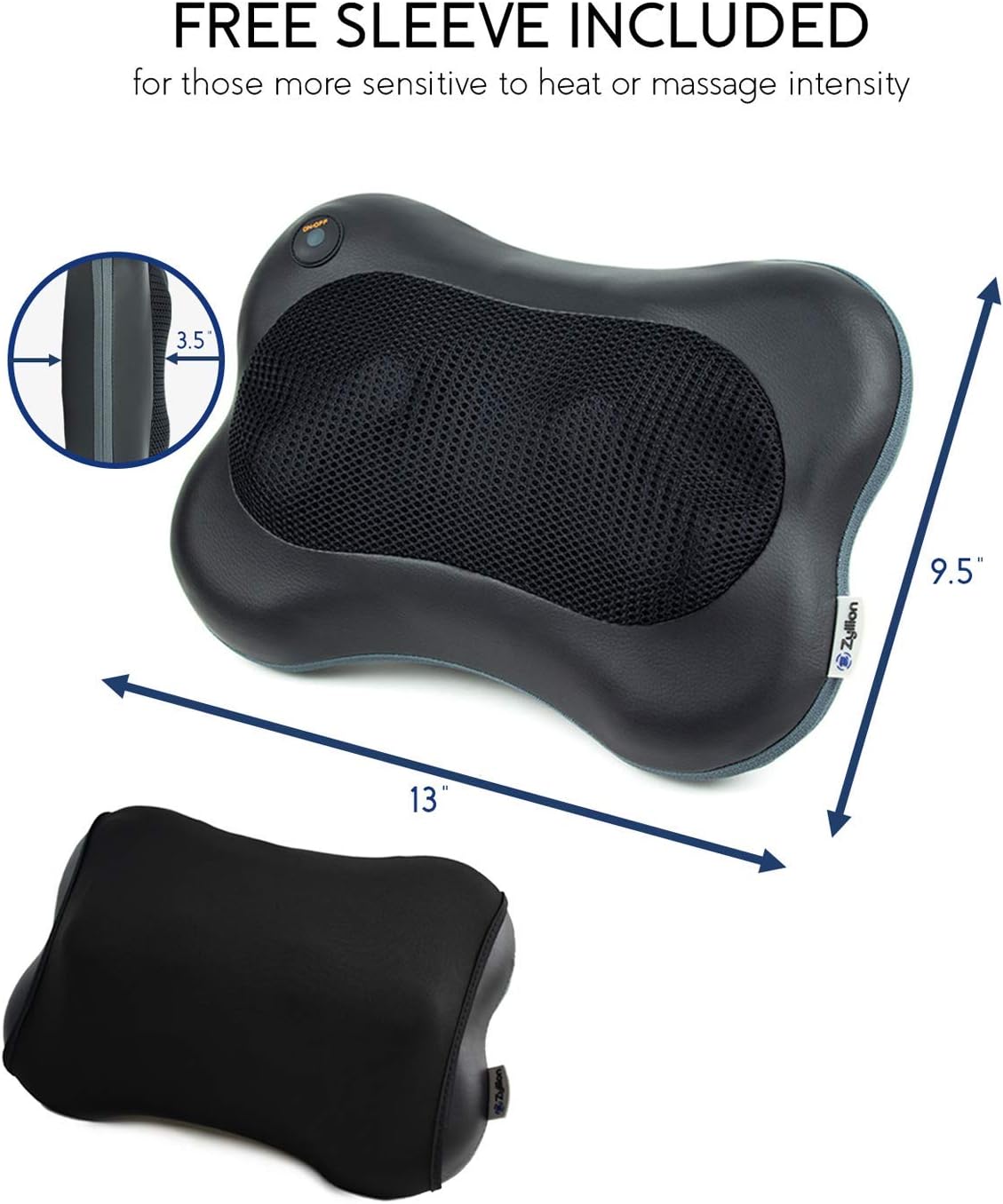 Zyllion Shiatsu Back & Neck Massager – Cordless Rechargeable Kneading Body Massage Pillow with Heat - Black (ZMA-13RB-BK): Health & Personal Care