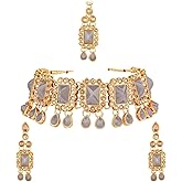 Efulgenz Indian Jewelry Kundan Crystal Choker Necklace Earrings Maang Tikka Head Chain Bollywood Wedding Bridal Set for Women