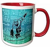 3dRose Snowboarding Winter Sports Silhouette with Adventure Word Art Two Tone Mug, 11 oz, Red