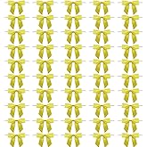Verkelly 50 Pack 3.5 Inch Satin Ribbon Twist Tie Bows for Gift Wrapping, Treat Bags, Party Favors, and Decorations(Gold)