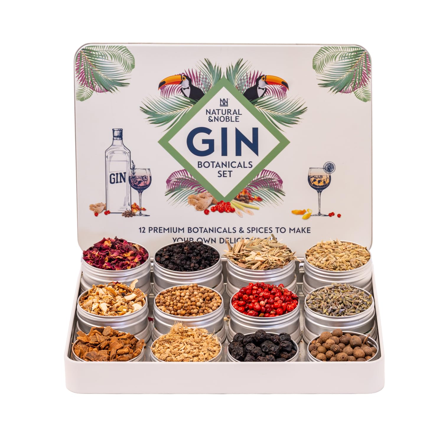 Gin Botanicals and Infusions Gift Kit. Set of 12 Finest Botanicals and Spices for Gin.