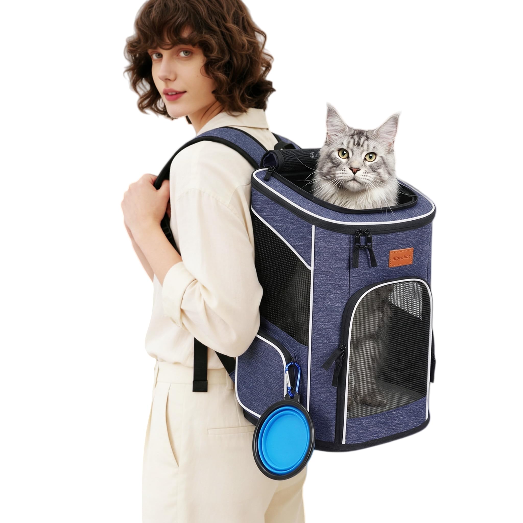 Morpilot® Cat Carrier Backpack, Foldable Pet Carrier Backpack for Cats & Small Dogs, Dog Backpack Carrier with Ventilated Design Inner Safety Strap, Puppy Carrier Bag for Travel Camping Hiking