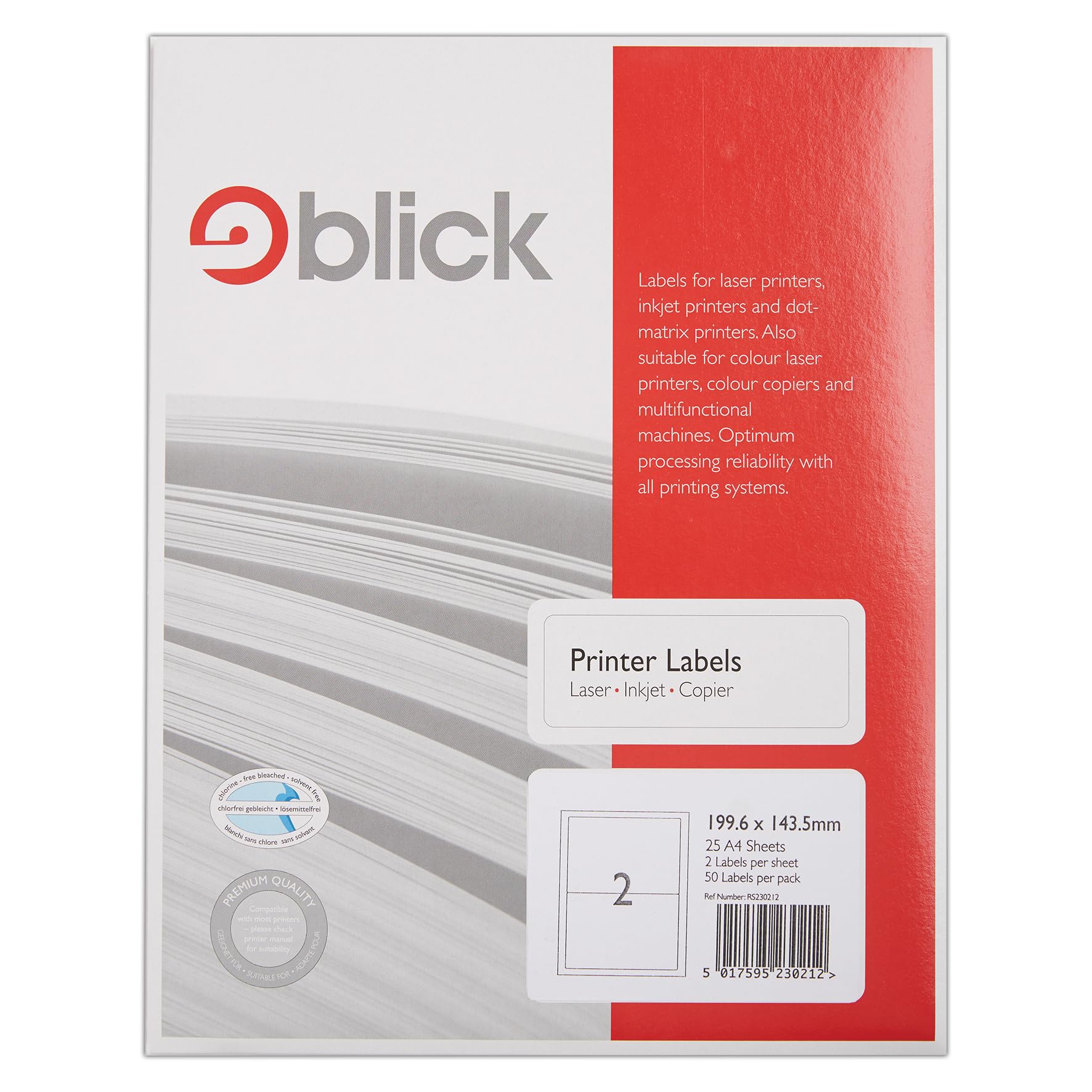 Blick Labels, White, 2 Per Sheet 25 Sheets, Rectangular, 199.6mm x 143.5mm, 50 Labels, for Home, Office, Family, School