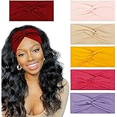 Huachi 6 Pcs Women's Headbands Turban Headbands for Women Wide Head Wraps Knotted Elastic Teen Girls Yoga Workout Solid Color Hair Accessories