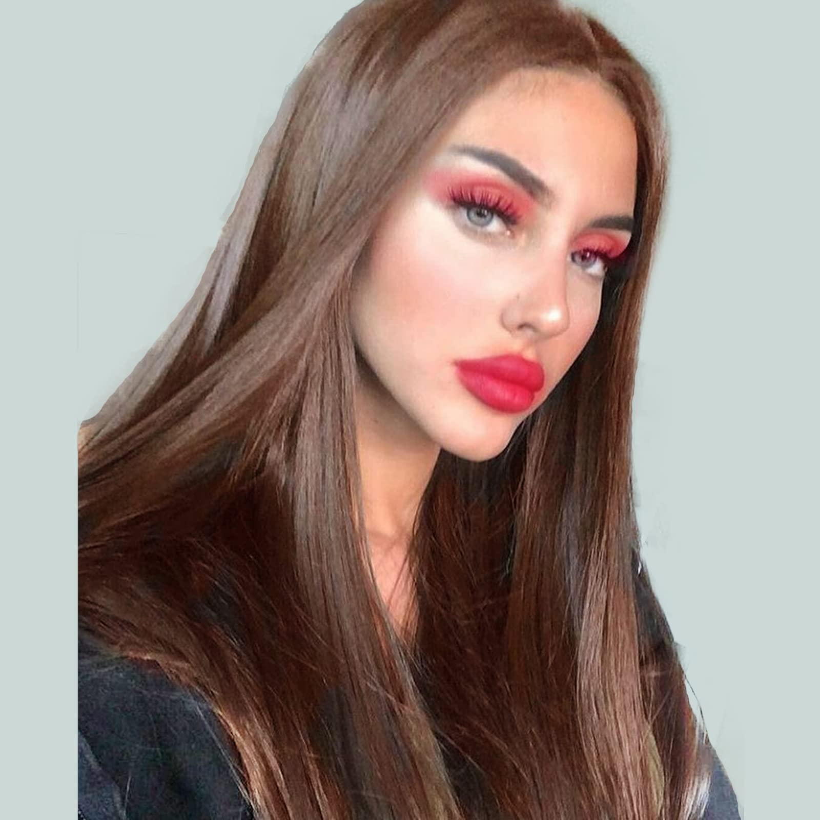 Brown Lace Front Wigs for Women Chocolate Brown Long Straight Wig Realistic Looking Synthetic Heat Resistant Fiber Hair Cosplay Makeup Party Daily Lace Wigs 24 Inch Wigs