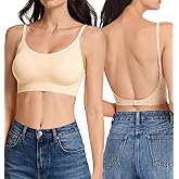 Anncude Low Back Bra Seamless Multiway Bralette - Scoop Neck Backless Bras for Women Padded Spaghetti Thin Strap Wireless Bra
