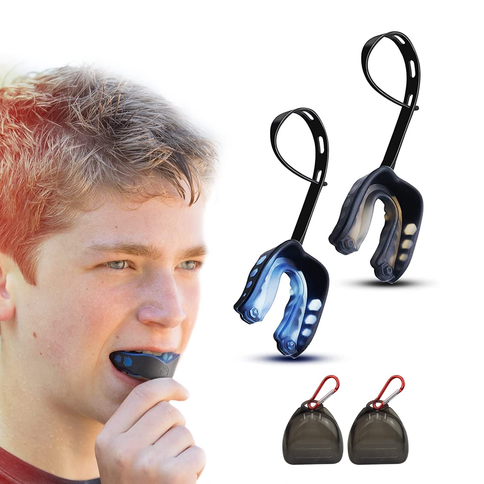 Photo 1 of 2 Pcs Sport Mouth Guards Mouthguard Gum Mouth Guard Teeth Armor Game Football Mouth Guard with Strap Sports Mouthguard for Youth Basketball Football,Boxing,Hockey, Baseball,MMA, Martial Arts Teenager