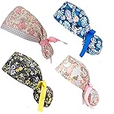 Nursing Caps for Women Hair Covers Scrub Cap Ponytail Working Cap with Buttons and Ribbon Tie for Women Long Hair