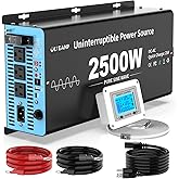 2500W Sump Pump Battery Backup System for Basement Flood Protection | 5000W Peak,Pure Sine Wave Inverter with Charger, 25A Fast Charging, Auto Transfer Switch, 3AC Outputs, for Outage Emergency