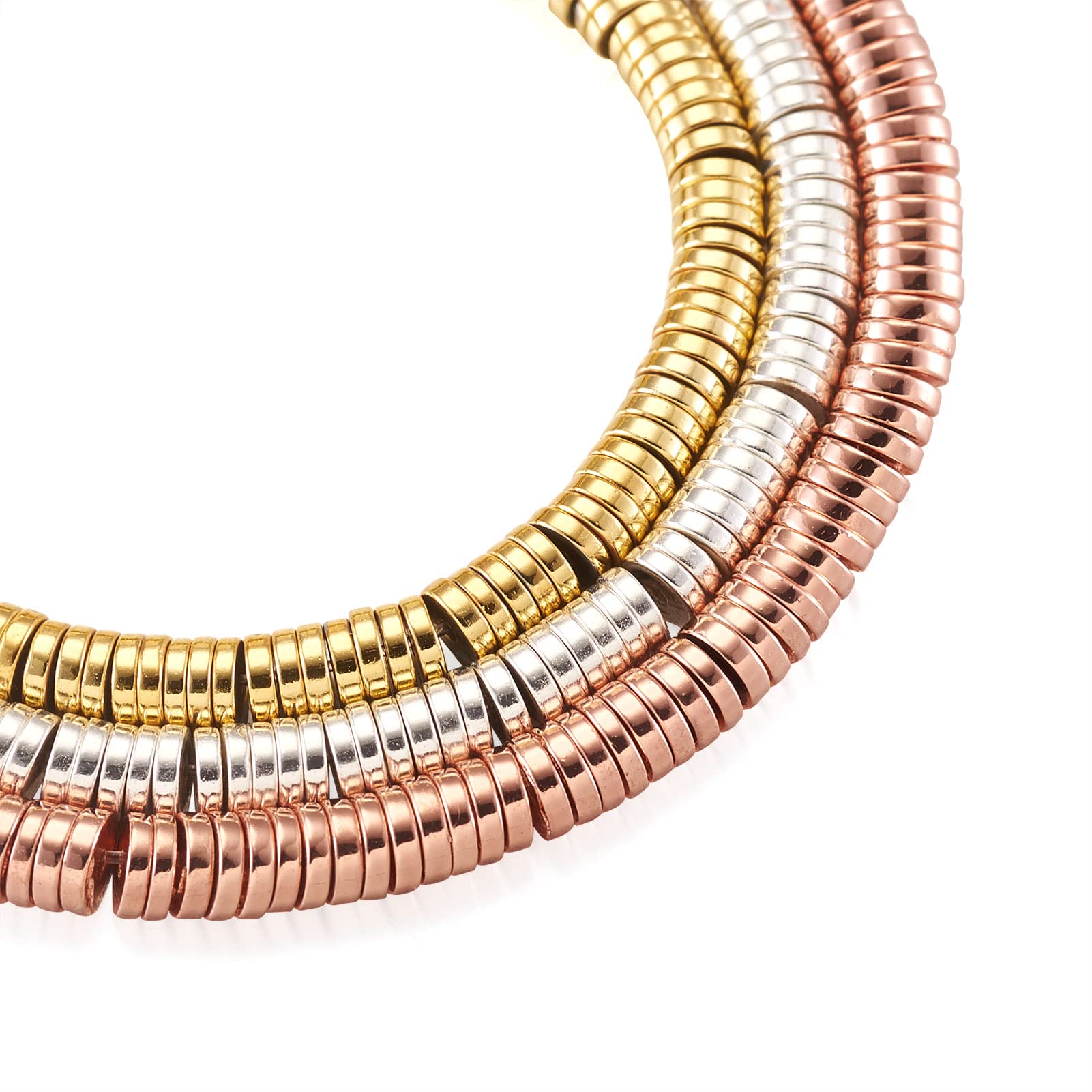 PandaHall 1185pcs 4mm Flat Round Spacer Beads Golden & Silver & Rose Gold Electroplate Synthetic Hematite Heishi Beads Metal Coin Disc Loose Beads for DIY Bracelet Necklace Jewelry Making