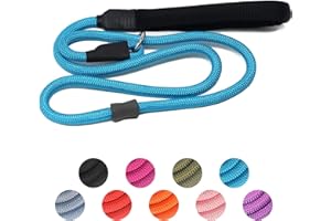 AAUFILUX Strong Slip Rope Dog Training Leash (4ft) - Heavy Duty Durable Braided Nylon Lead with Rubber Stopper & Padded Handle - No Pull Walking for Medium Large Dogs (Blue, 1/2" x 4ft)