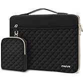 MOSISO 13-14 inch 360 Protective Laptop Sleeve, Compatible with MacBook Air/Pro 13/Pro 14 inch, 13.3 inch Carrying Case Square Quilted Side Open Bag with Horizontal Pockets&Small Case&Belt, Black