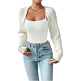 SHENHE Women's Ribbed Knit Cardigan Long Sleeve Bolero Shrug Open Front Crop Sweater Top