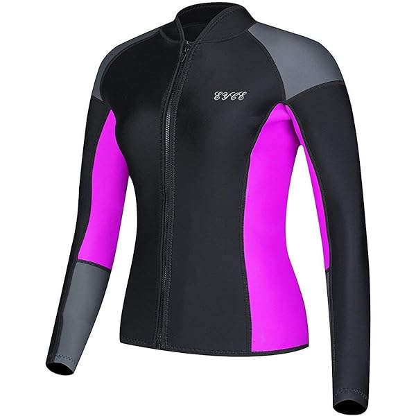 Micosuza Womens Wetsuit Jacket Premium Neoprene 1.5mm Long Sleeve Front Zip Wetsuit Top