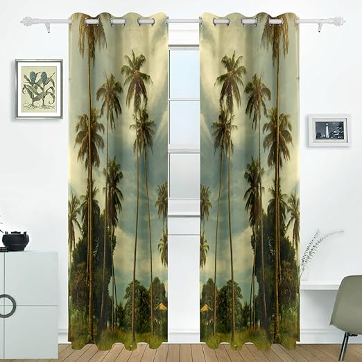 Amazon Com Jstel Palm Trees Curtains Drapes Panels Darkening