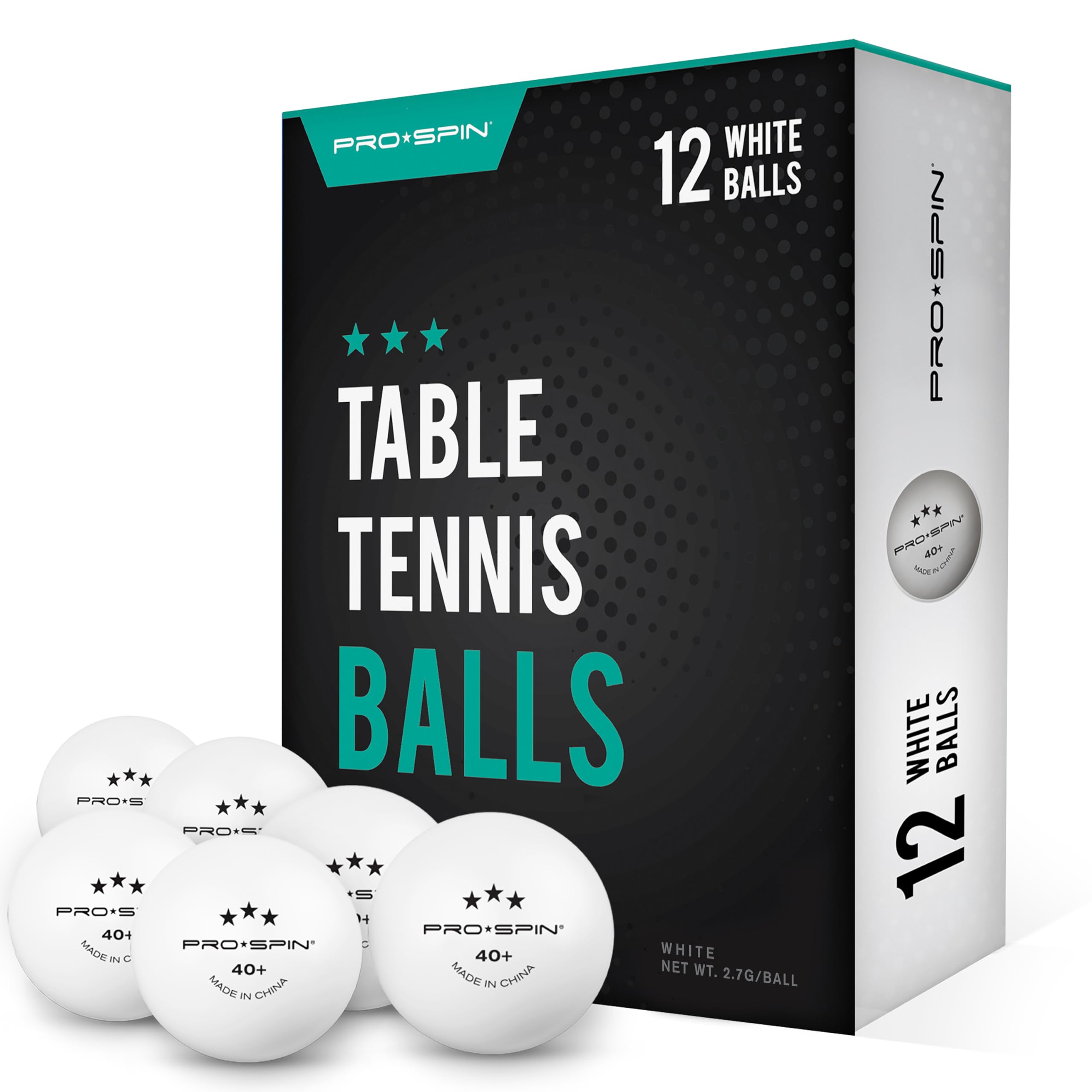 PRO-SPIN Ping Pong Balls - White 3-Star 40+ Table Tennis Balls | High-Performance ABS Training Balls | Ultimate Durability for Indoor & Outdoor Table Tennis (Pack of 12)
