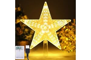JOYTRY Christmas Tree Topper Star Warm White Light,Star Tree Topper for Christmas Tree Decoration Xmas Tree Topper with 30 LED Lights 8.7 Inch